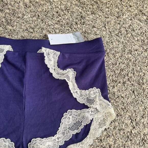SLEEP by Cacique Soft Pajama Lounge Shorts Pants Lace Trim Purple 10/12 New - Picture 2 of 5
